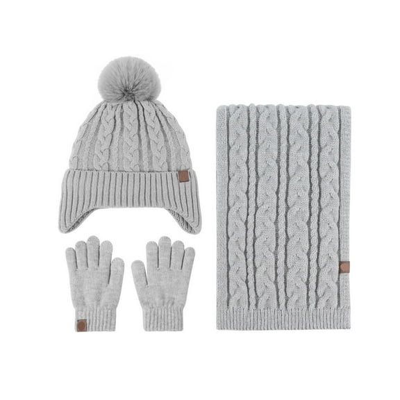 NIUBWJL Warm Cold Padded Knitted Ear Protection Hat Scarf Gloves Three Sets Gloves Can Touch Screen Warm Gift