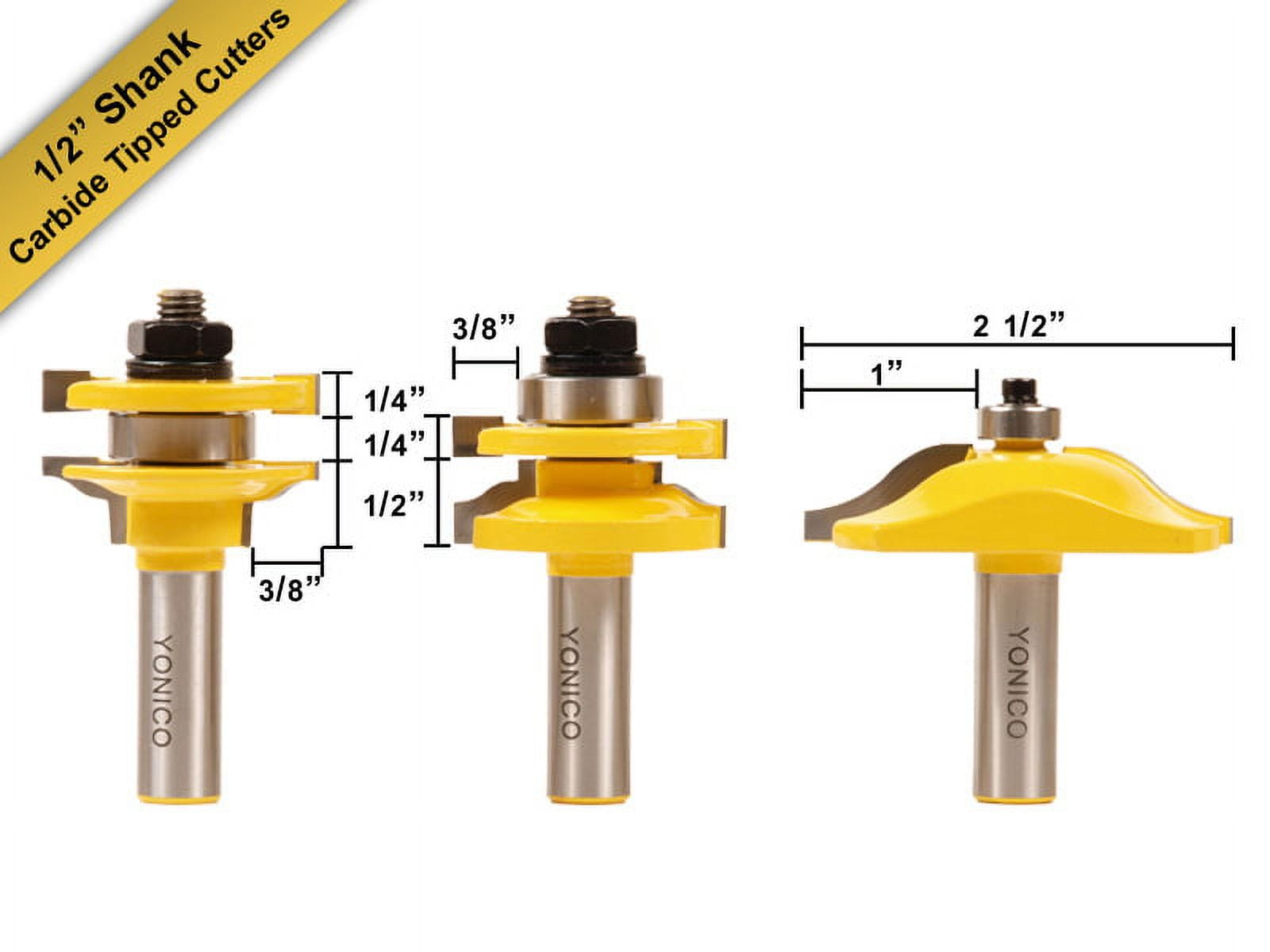 Rail & Stile With Panel Bit Router Bit Set - Ogee - 1/2" Shank - Yonico 12338