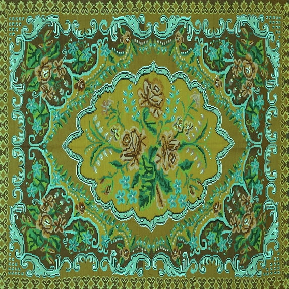 Ahgly Company Indoor Square Medallion Turquoise Blue French Area Rugs, 6' Square