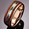 thumbnail image 3 of 8mm Hawaiian Koa Wood Tungsten Rings Dome Abalone Shell/Blue Center Wedding Bands for Men Women Comfort Fit Size 7 to 14, 3 of 6