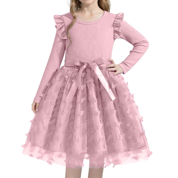 ZOYOEN Toddler Girls Birthday Dress- Ruffle Flowly Long Sleeve Strap Party Dresses Midi Dresses Pink Size 3 T