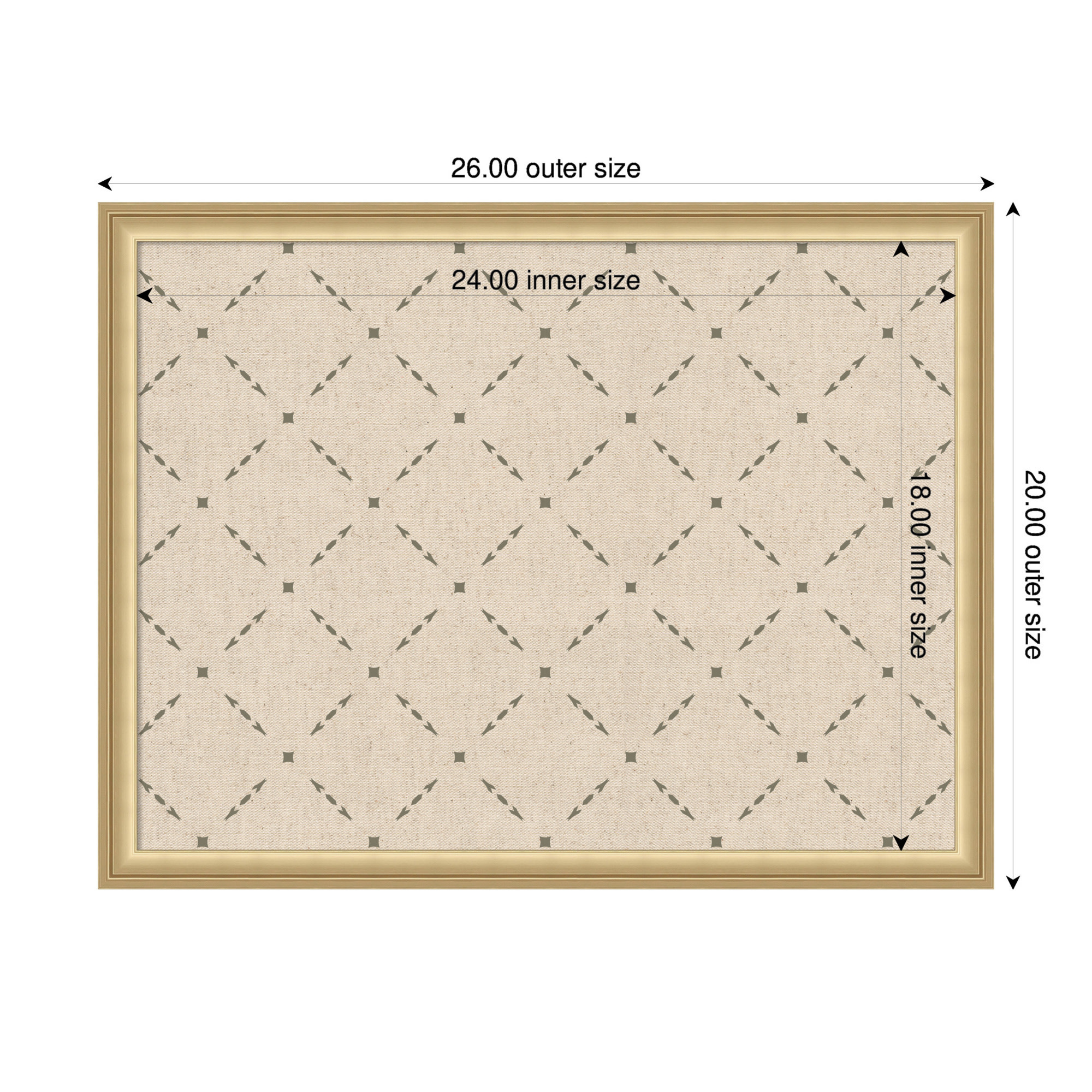 Kate and Laurel Framed Fabric Pinboard 26 x 20, Green Lattice Pattern Printed Linen Classic Bulletin Board for Use as a Vision Board or Wall Organization, Florence Gold Frame