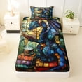 thumbnail image 3 of Feelyou Western Magic Dragon Twin Sheet Sets for Kids Boys Teens, Study Animal Bedding, Blue Gold, 3pcs, 3 of 5