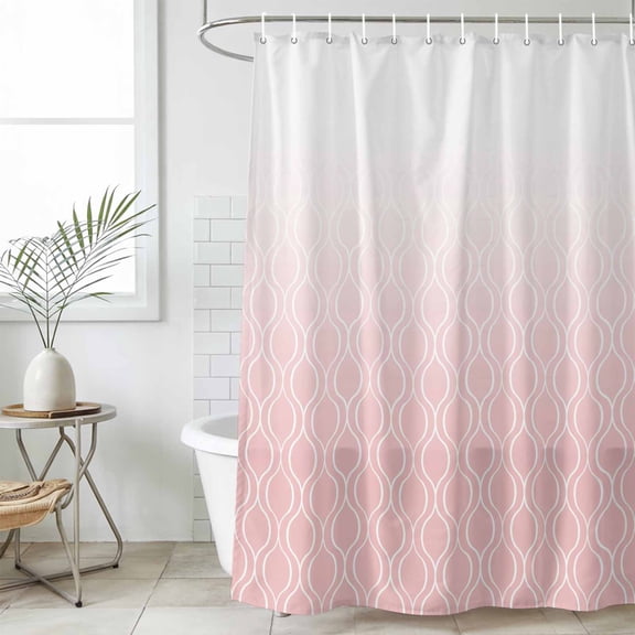 Bathroom Shower Curtain Curved White Line Waterproof Shower Curtains with Hooks, Abstract Geometric Striped on Pink Bath Curtains Bathtub Curtain Home Decor 36x72in