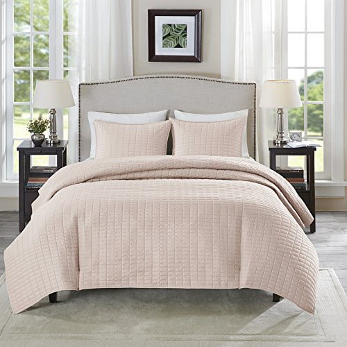 Comfort Spaces Kienna Quilt Coverlet Bedspread Ultra Soft Hypoallergenic All Season Lightweight Filling Stitched Bedding Set Full/Queen 90"x90" Blush