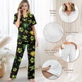 thumbnail image 4 of Yuyamidu Jamaica Flag Women Pajama Button Down Notch Collar Soft Pj with Long Pant Lounge Set Two Piece for Sleep or Lounge, 4 of 7