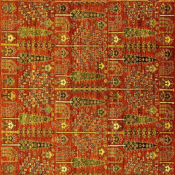 Ahgly Company Indoor Square Oriental Yellow Industrial Area Rugs, 6' Square