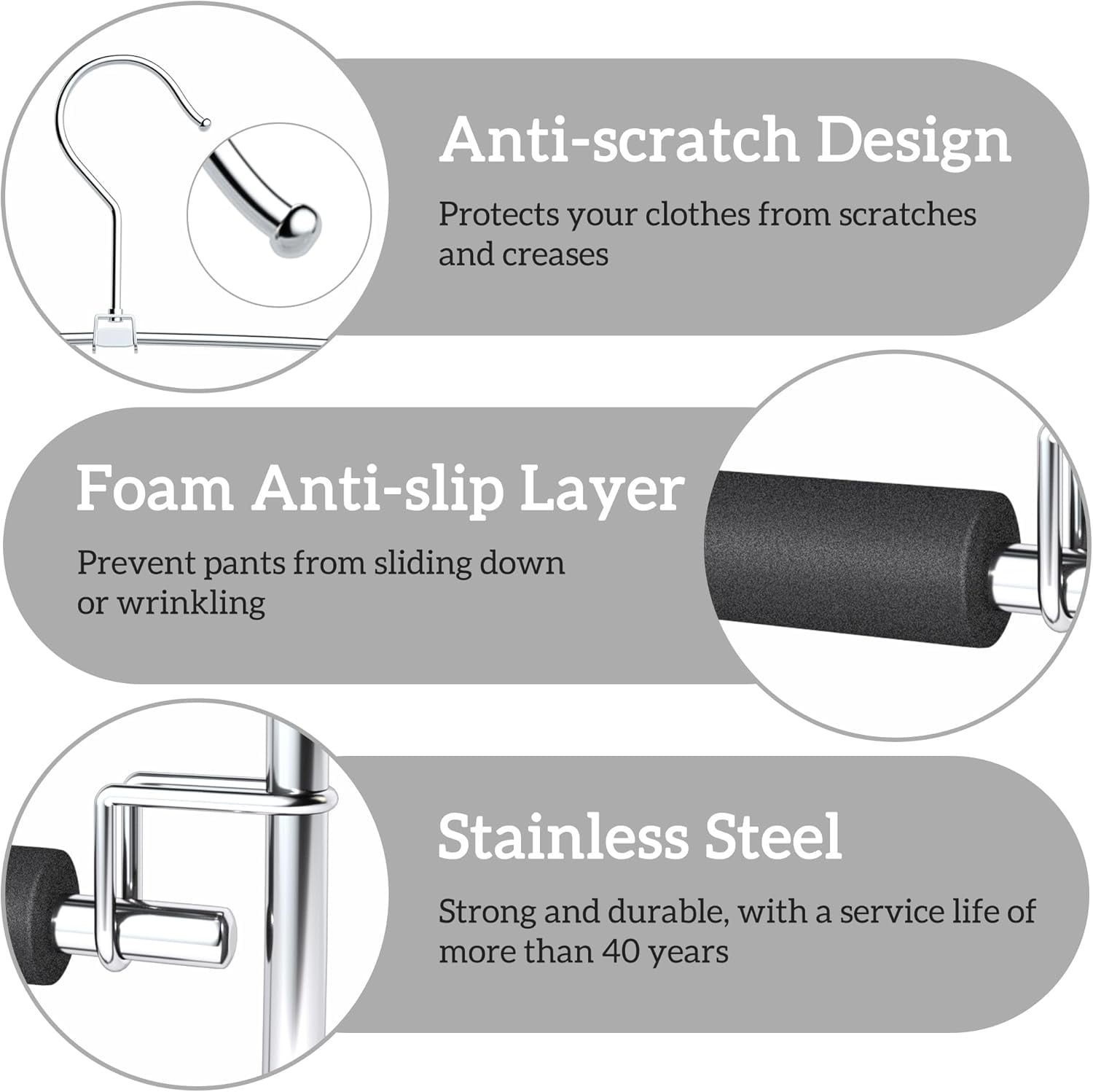 Pants Hangers Space Saving - 4Pack, 5 Layers Space Saving Hangers, Sturdy Stainless Steel Pant Rack with Anti-Slip Swing Arm, Closet Organizers and Storage for Trousers Jeans