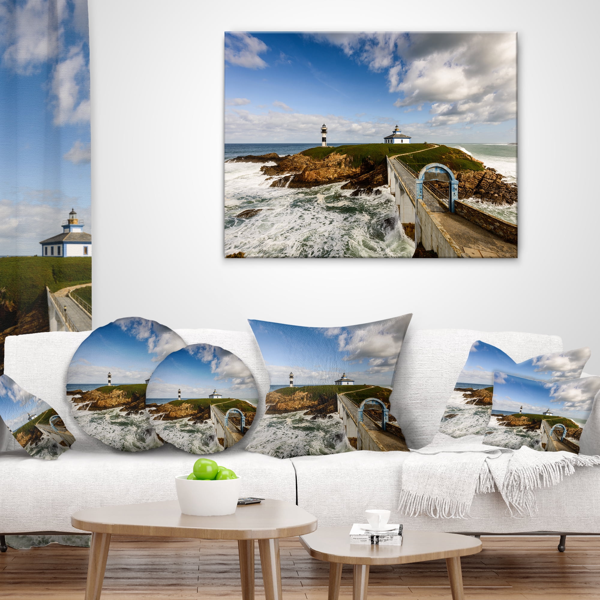 Designart Bright Illa Pancha Lighthouse - Seashore Photo Throw Pillow - 18x18