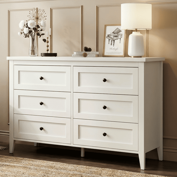 RichYa 6 Drawer Dresser for Bedroom,Chest of Drawers with Metal Knobs,Dresser for Closet,Kids,White