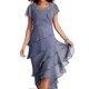 thumbnail image 1 of Women Elegant Dress O-Neck Beaded Decor Short Sleeve Midi Dress Layered Cake Hem Flowy Dress Party Wedding Guest Dress, 1 of 4