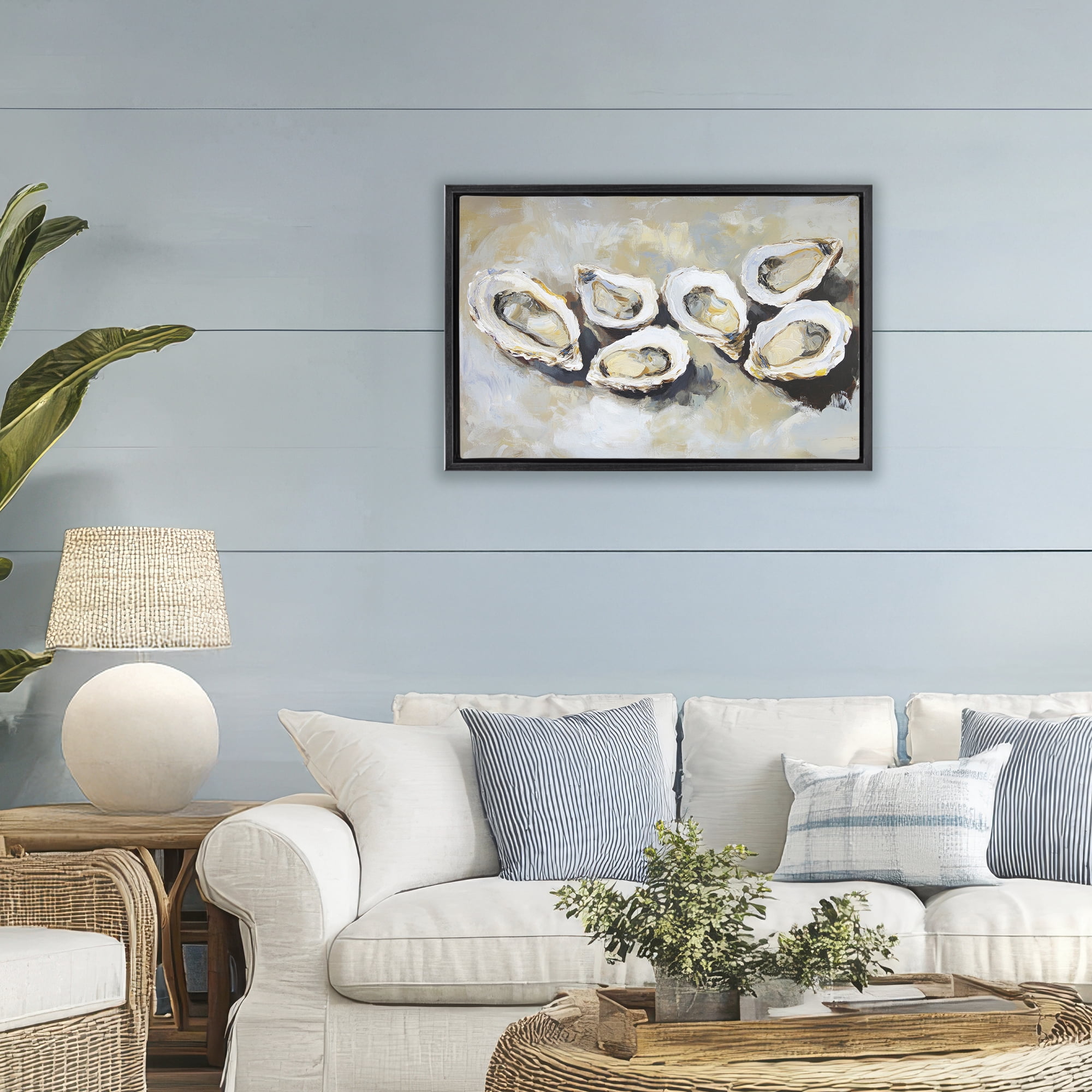 Stupell Industries Line of Oysters in Neutrals Black Framed Floater Canvas Wall Art, design by Sisi and Seb