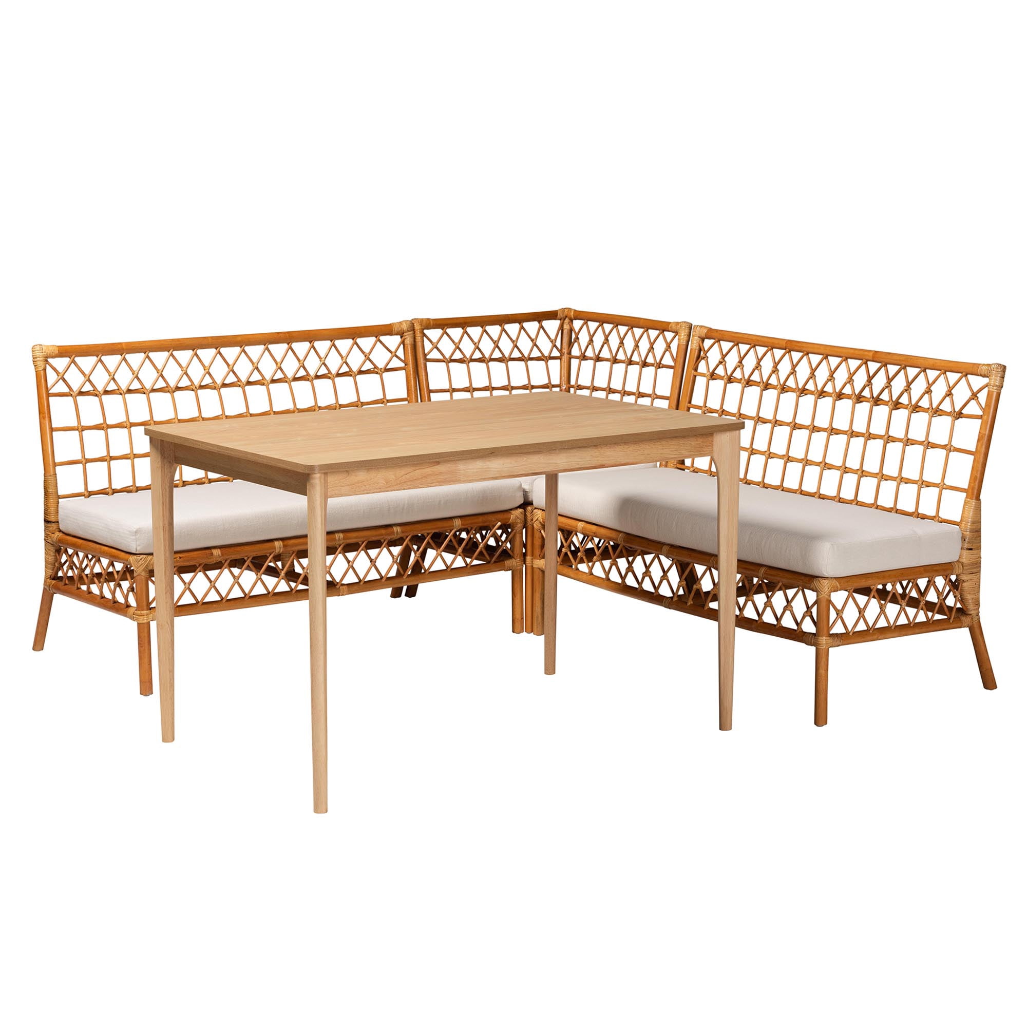 bali & pari Adora Rattan BOHO Dining Nook Set, 4-Piece, Light Honey