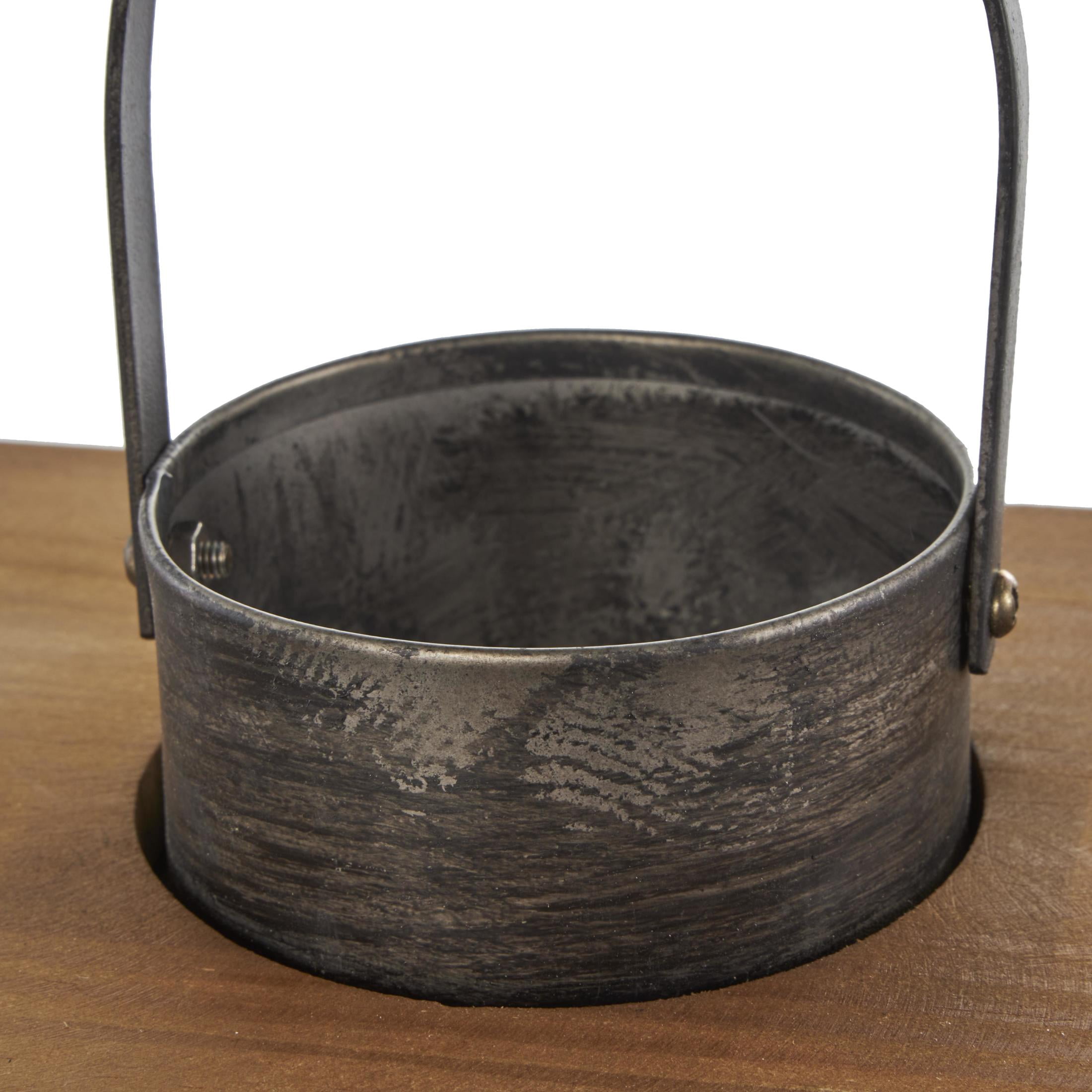 DecMode 2 Holder Dark Gray Metal Brushed Rectangular Candle Lantern with Brown Wood Tops, Set of 2