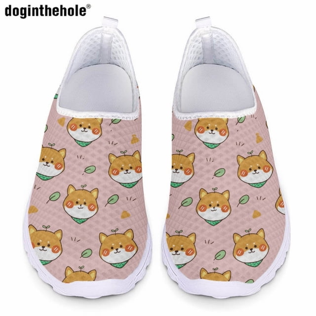 Zapatos planos informales de verano para mujer con diseño de estampado de cachorros de Doginthehole, zapatos de malla ligeros y transpirables para enfermería hospitalaria