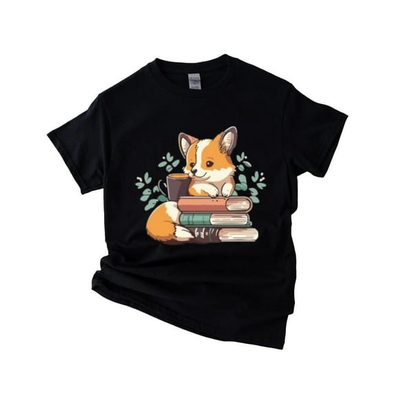 Cute Corgi Books and Coffee Fun Cozy Gift for Pet Lovers T-Shirt , Hoodie , Sweatshirt, for men & women, up to size 5XL.