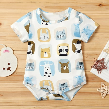 

DENGDENG Baby Unisex Short Sleeve Bodysuits Cartoon Bodysuit Infant Summer Outfits 0-24M