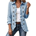 thumbnail image 3 of Cmtiyu Ruffled Trim Jackets for Women Long Sleeve Laple Double Button Plaid Jacket Casual Fall Outerwear Jacket Tops S-3XL, 3 of 10