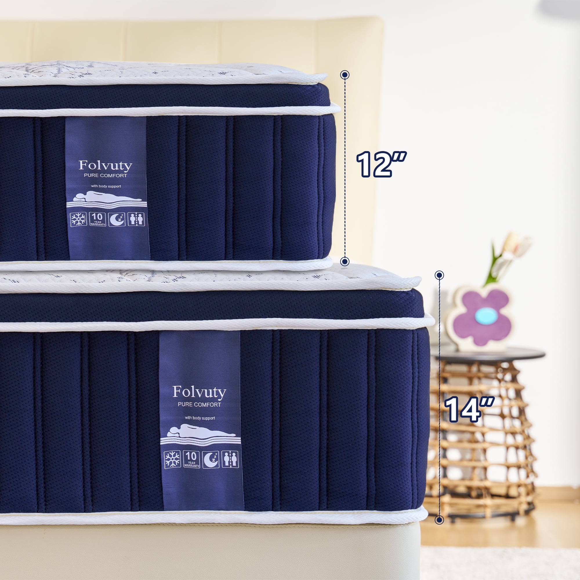 FOLVUTY Queen Mattress 12 inch Hybrid Mattress in a Box, Gel Memory Foam & Chill-Touch Fabric Top, Cooling Sleep, Pressure Relief, CertiPUR-US