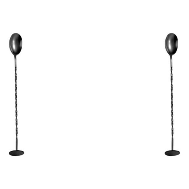 Kearding Cuchara mezcladora trenzada de acero inoxidable, cucharas agitadoras espirales de mango largo, vajilla de postre, accesorios para Bar, Negro 2Conjunto