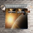 thumbnail image 2 of Ambesonne Galaxy Quilted Coverlet 3 Pcs, Moons Universe Earth, Queen Size, Yellow White Brown, 2 of 2