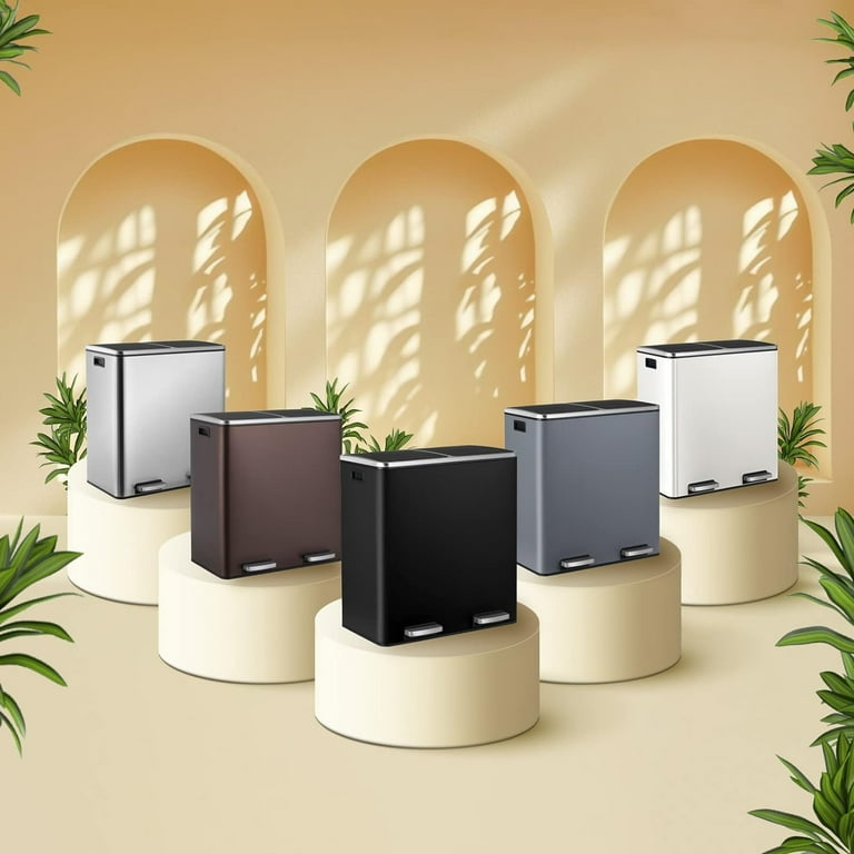 LAZY BUDDY Dual Garbage Can, Stainless Steel 16 Gallon Step Pedal