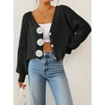 thumbnail image 6 of Chic 3D Flower Crop Cardigan Sweaters for Female Fall Loose Open Front Long Sleeve Knitted Cozy Outerwear Black XL, 6 of 9