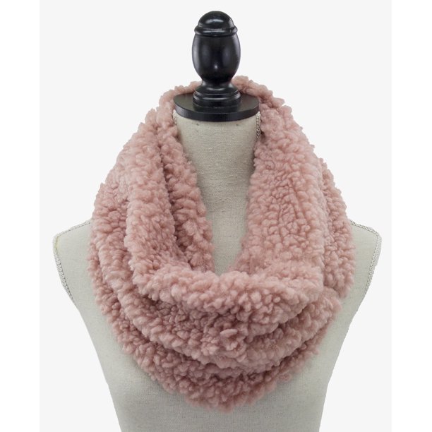 Women Soft Fluffy Faux Fur Solid Color Infinity Tube Scarf 4 Colors