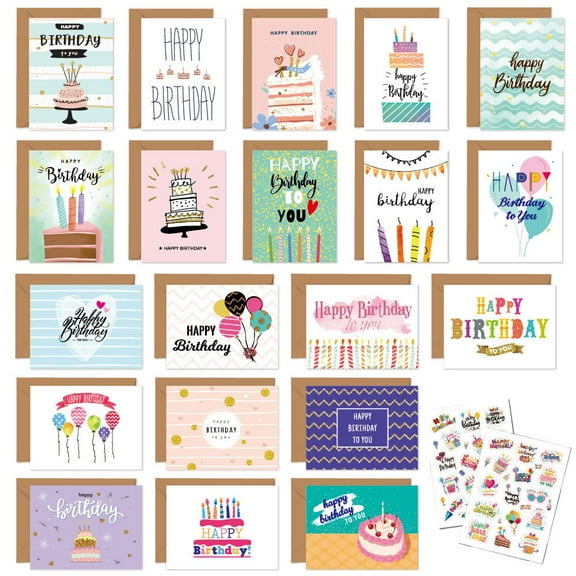20 Happy Birthday Cards with Envelopes, Birthday Cards Bulk Blank Inside, 20 Unique Designs, 4x3 inches, Small Birthday Cards Assortment for Business and Personal, for Family,  Friends Best