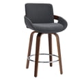 thumbnail image 6 of CRERIYO 26" Swivel Counter Height Bar Stool Set of 1, Linen Fabric Upholstered Bar Chair with Silver Ring Footrest and Walnut Wood Legs, Darkgray, 6 of 7