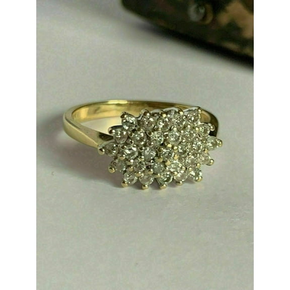 Sparkle Jewels Women's Round Cut Cubic Zirconia Cluster Engagement Ring 14K Yellow Gold Plated