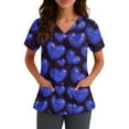 thumbnail image 4 of Womens Valentines Scrub Tops Plus Size Loose Short Sleeve Cute Valentine Love Printed Scrub Shirts Hoilday V Neck Scrubs Medical Nurse Uniform Nursing Workwear with Pockets Blue L, 4 of 5