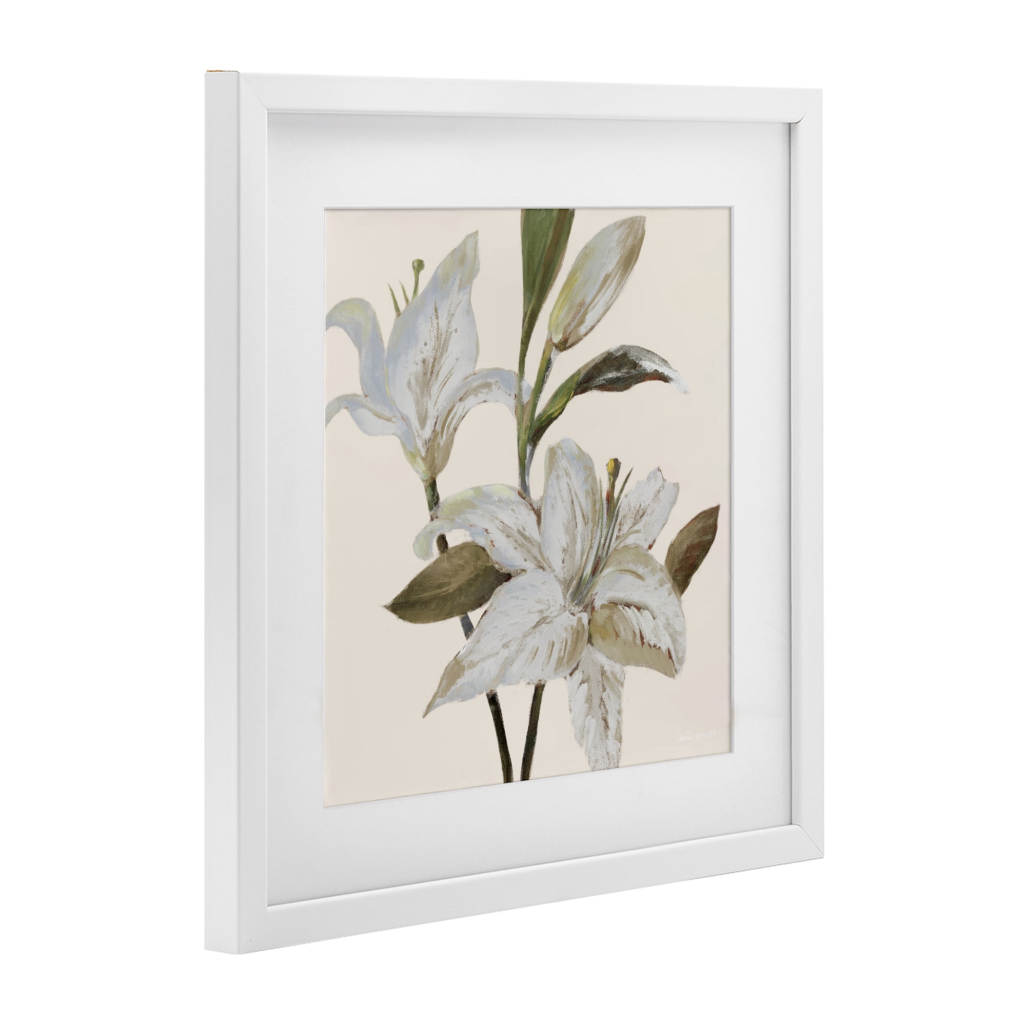 Stupell Industries Lilies Soft Beige White Framed Print Under Glass, design by Lanie Loreth