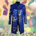 thumbnail image 2 of IWRICH Men's Neck Sequin Shiny Blazers Tuxedo Suit Jackets Mardi Gras Party Show Prom Suits Blue S, 2 of 4