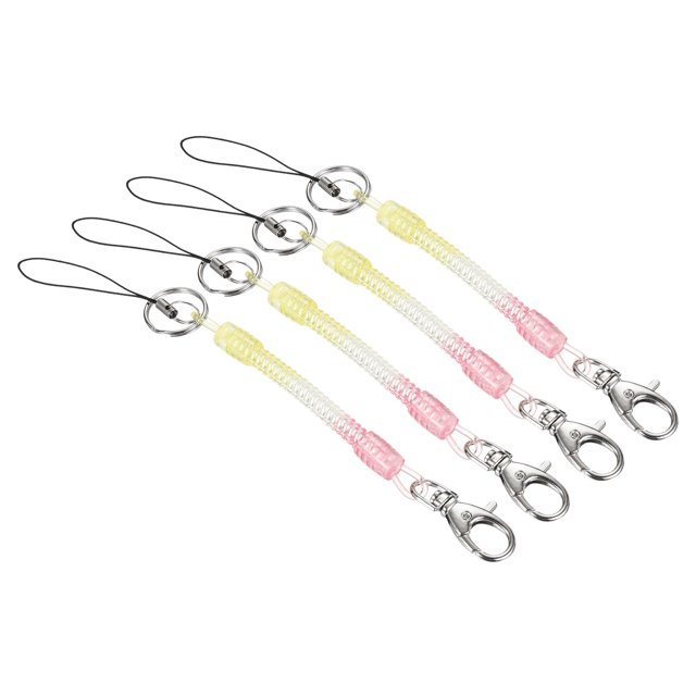 Unique Bargains Retractable Coil Spring Keychain Clasp with Key Ring 145mm, 4 Pack Plastic Spiral Stretchy Cord, Yellow Pink