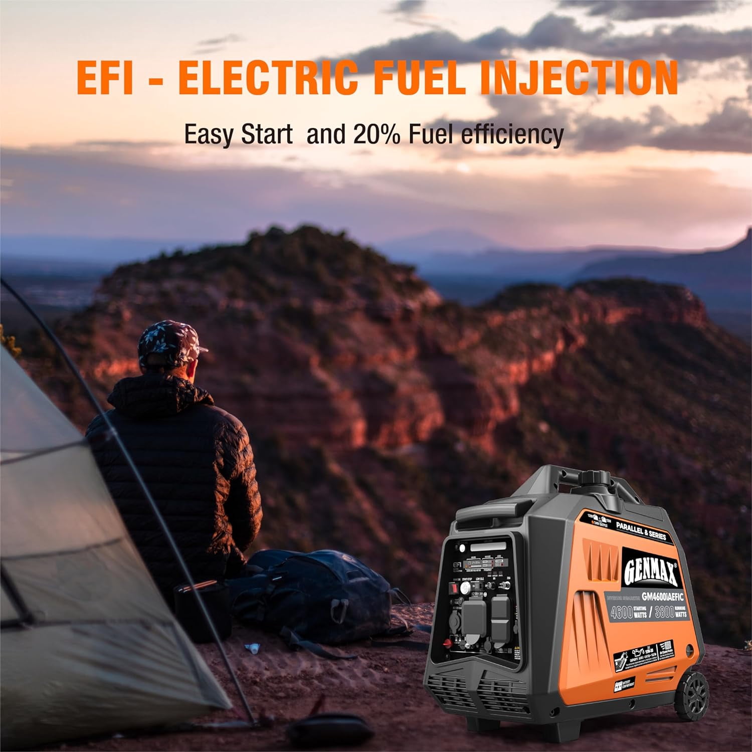 GENMAX EFI Inverter Generator, 4600W ultra-quiet 159cc engine with Parallel and Series Capability, Electric & Remote Start with CO Alert and LED light digital display,EPA &CARB Compliant