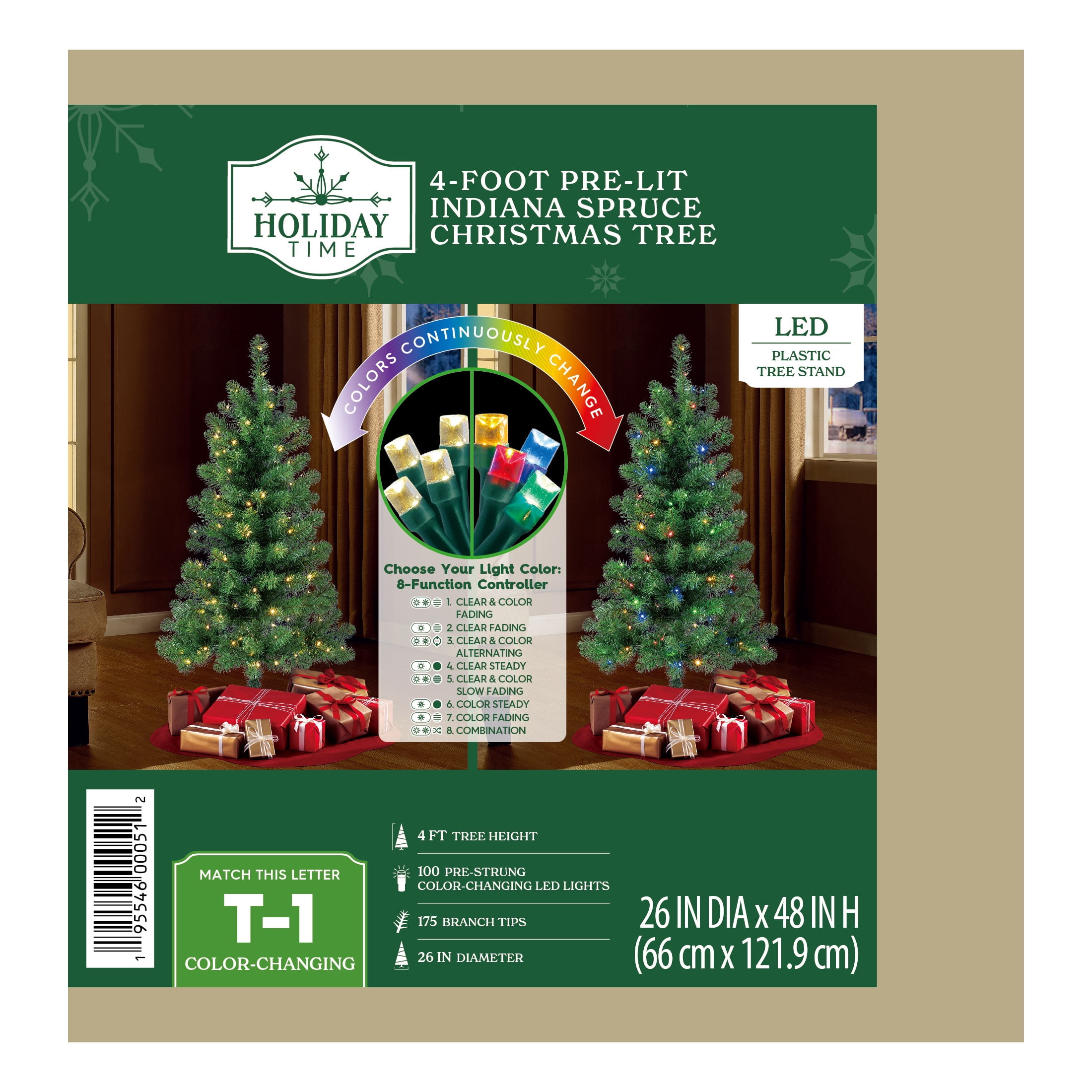 4' Pre-Lit Indiana Spruce Green Artificial Christmas Tree with Color-Changing LED Lights, by Holiday Time