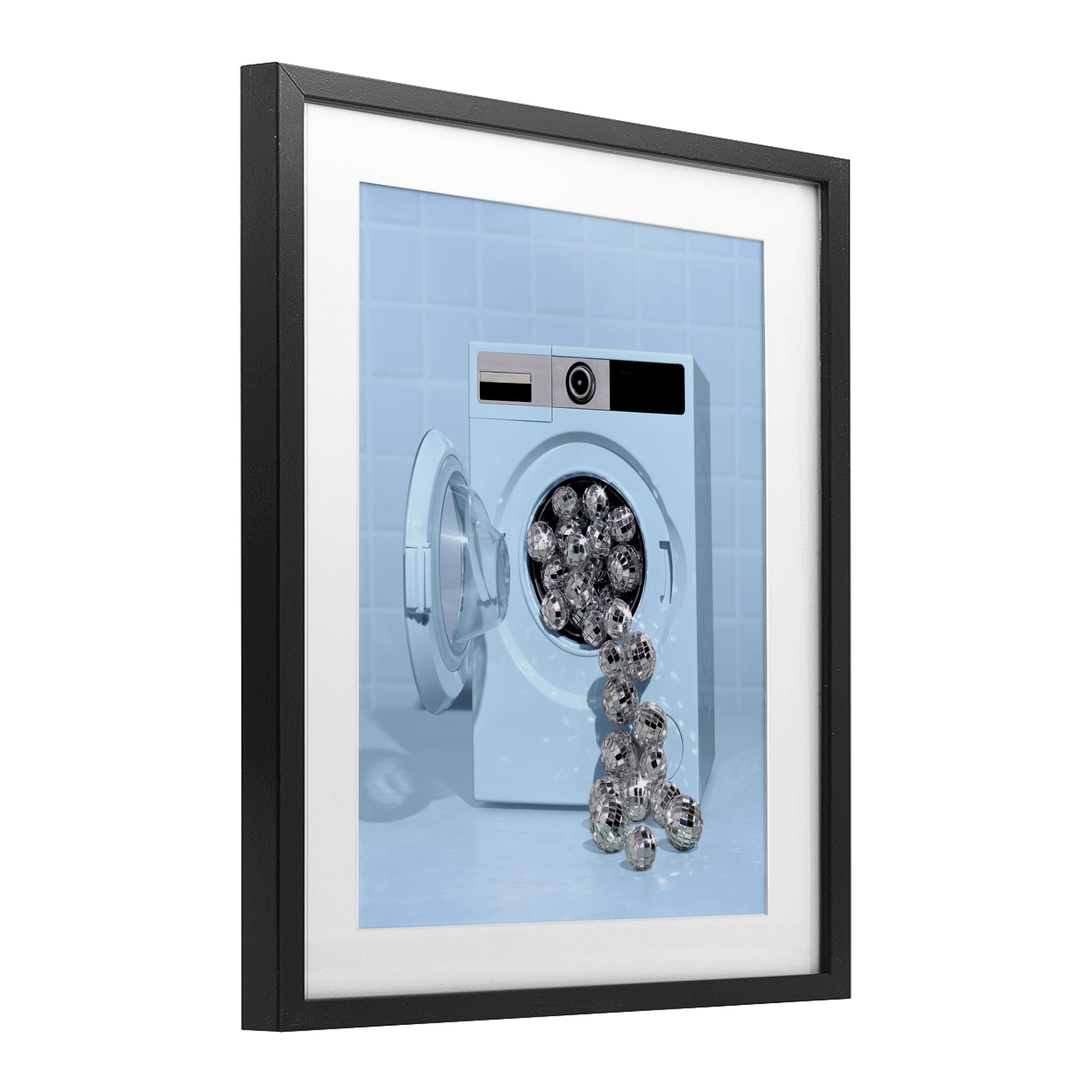 Stupell Industries Disco Laundry Machine over Blue Black Framed Print Under Glass, design by LISH Creative