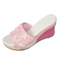thumbnail image 4 of Rokment 3D Flower Lace Platform Wedge Slides Dressy Sandals for Women Bride Wedding 2026 Elegant Mesh Embroidered Espadrilles Chunky High Heels Dress Slip on Summer Shoes Pink Size 6.5, 4 of 4
