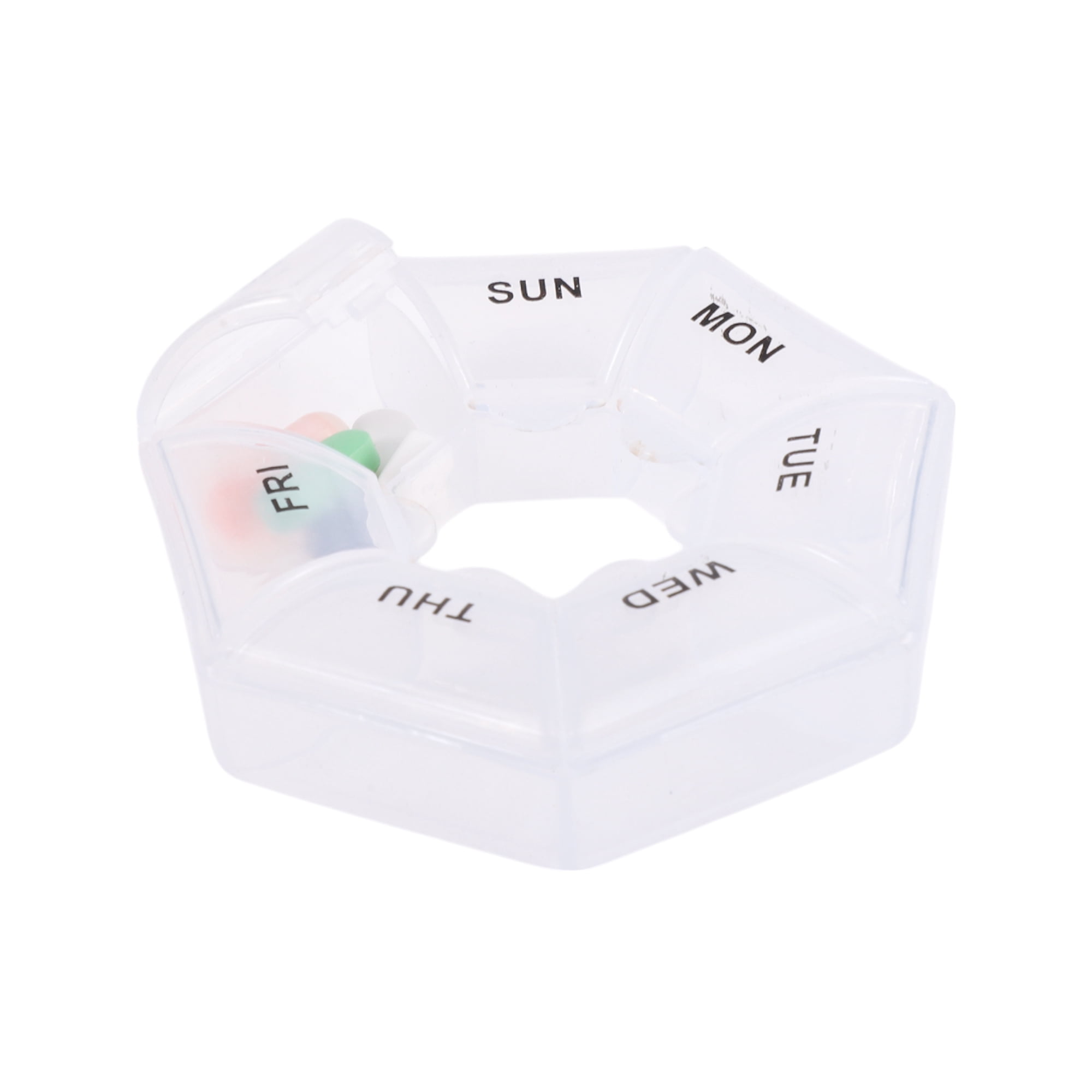 Unique Bargains Lightweight 7 Grids Polygonal Pill Case Clear White