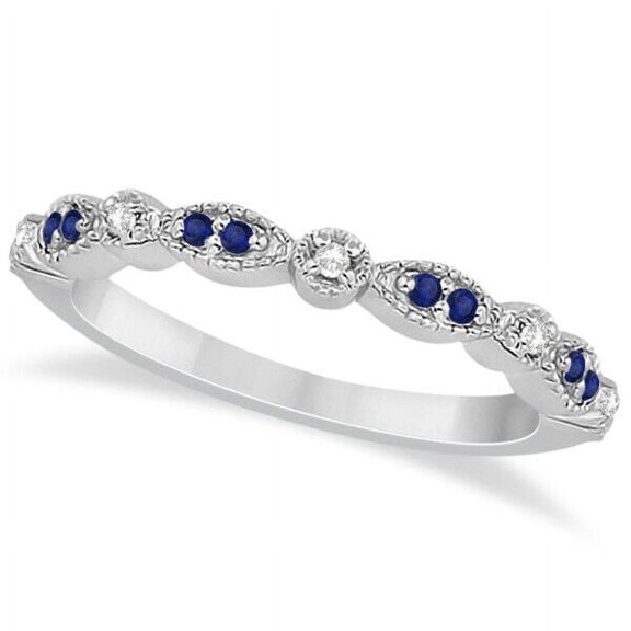 Blue Sapphire Topaz Wedding Engagement Eternity Band 925 Sterling Silver Gemstone Jewelry For Women Gift