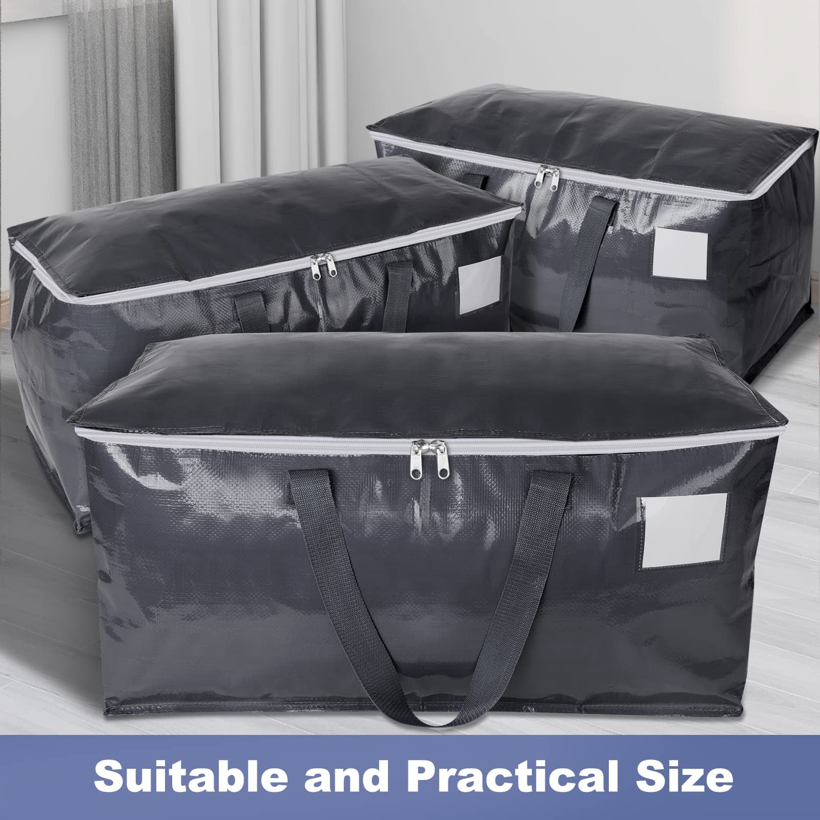 2 Pack Totes for Storage Large Moving Bags Heavy Duty ，Moving Boxes with Zippers Top and Sturdy Handles, Dorm Storage Bags for Space Saving and Packing,Collapsible Moving Supplies(Gray,93L)