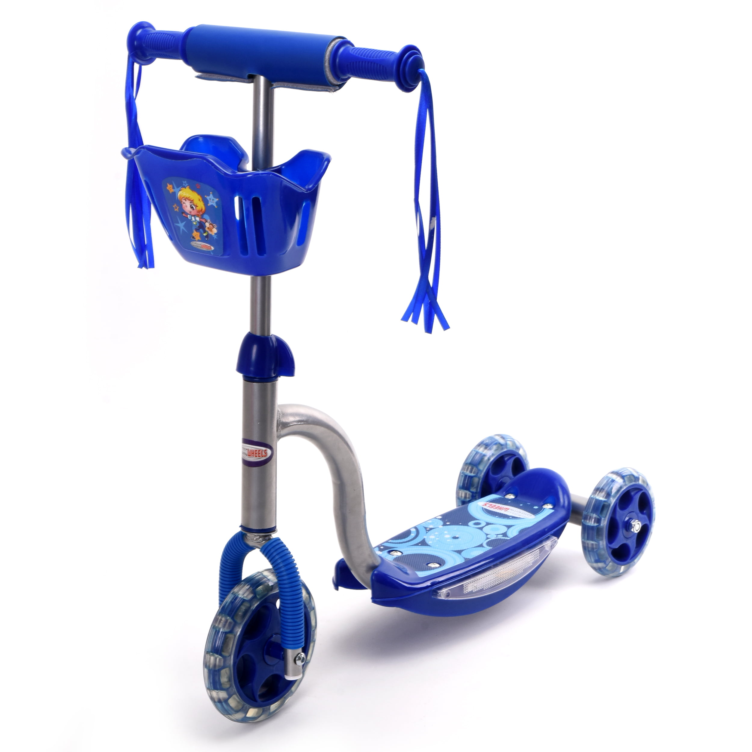 New Blue   3 IN 1 Lean to steer Kick Mini Scooter With Foot Rest Flashing Wheels 