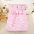 thumbnail image 3 of Erosebridal Pink Plaid Bow Bed Sheets for Girls, Cute Polka Dots King Sheets for Women, 4pcs, 3 of 6