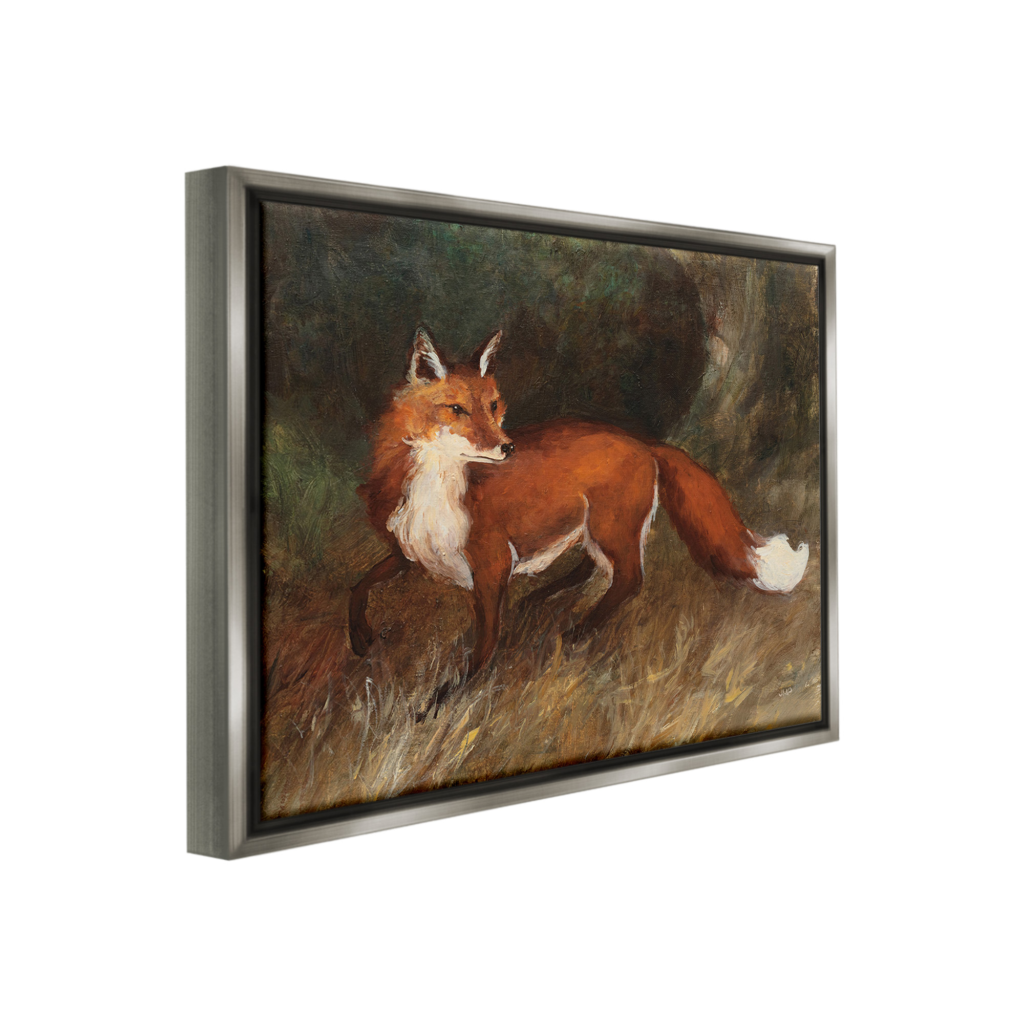 Stupell Industries Wild Fox in Forest Animals & Insects Painting Gray Floater Framed Canvas Art Print Wall Art, 31 x 25