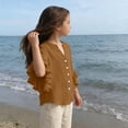 thumbnail image 7 of Dagugfen 3/4 Sleeve Tops for Teen Girl Button down Shirts Loose Fitted V Neck Lightweight Summer Casual Beach Tops 3-14 Years, 7 of 7
