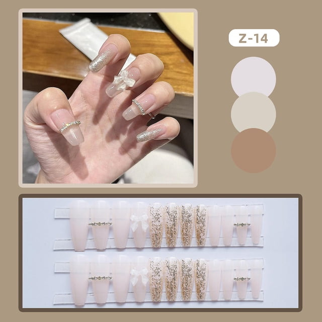Lazo largo y puntiagudo de Fake Nails HUOGUO con diamantes de imitación x24