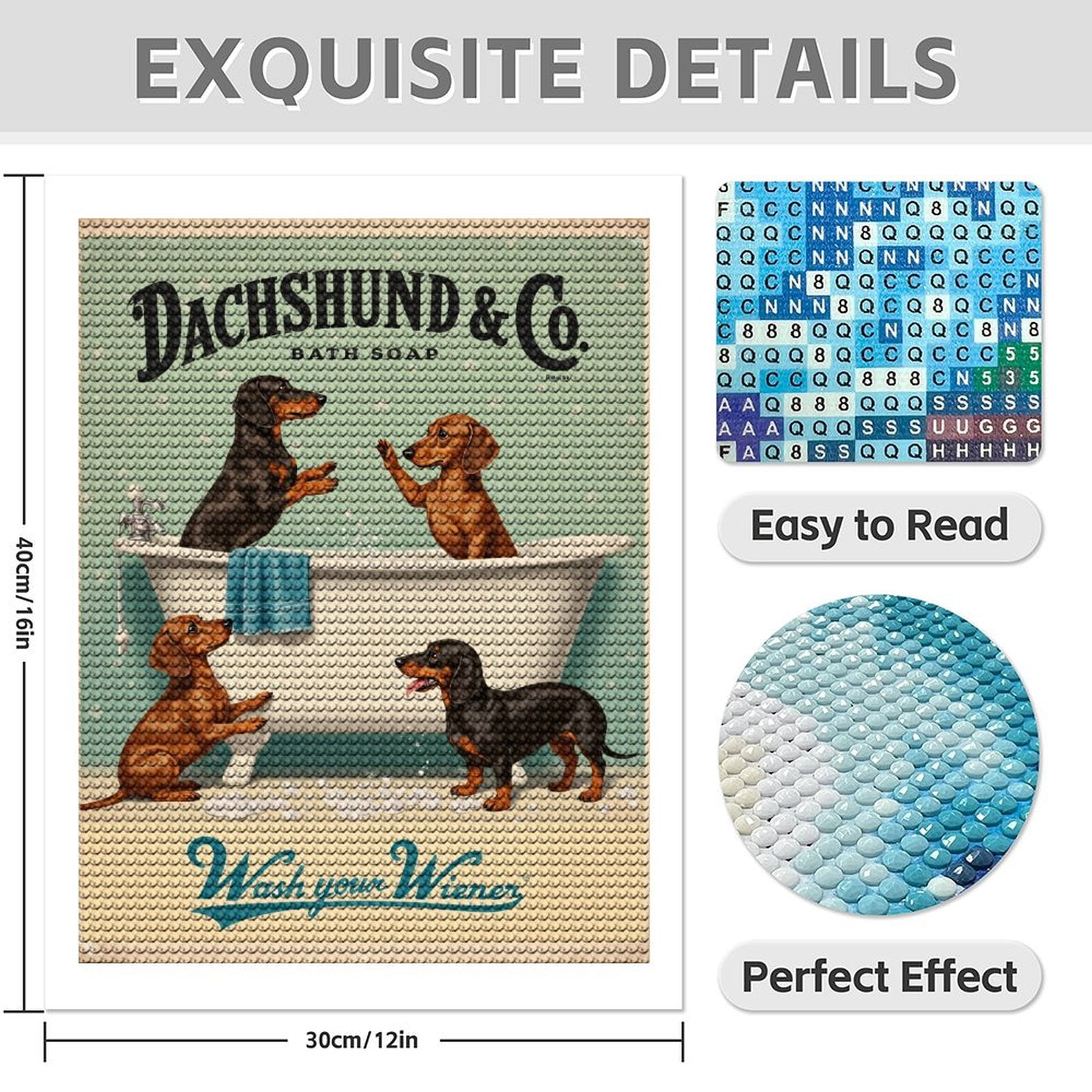 Diamond Art Kit for Adults, Dachshund Bath Time Fun Diamond Painting for Adults Beginners, 5D DIY Diamond Art Painting Kits, Colorful Diamond Painting Craft for Home Decor 12x16