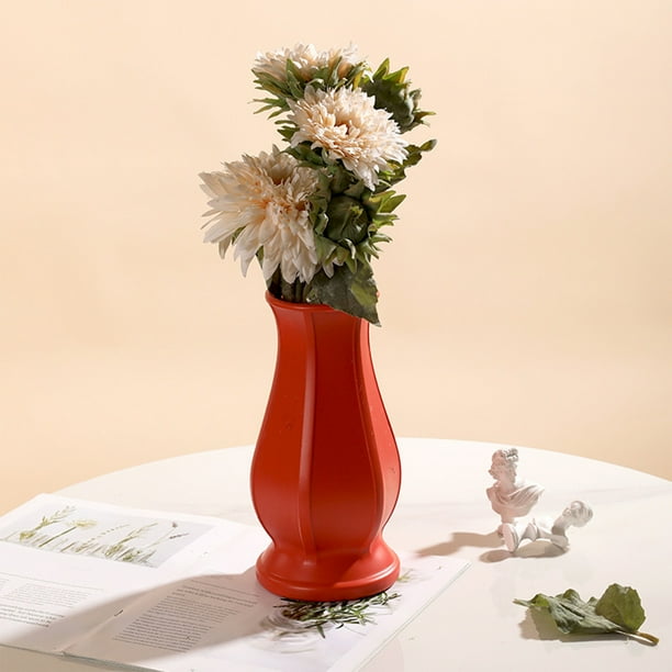 Jarrón decorativo de plástico para arreglos florales | Maceta artesanal de imitación de porcelana | Decoración para el hogar en tonos naranja y blanco | Exhibición floral seca y húmeda | Idea de