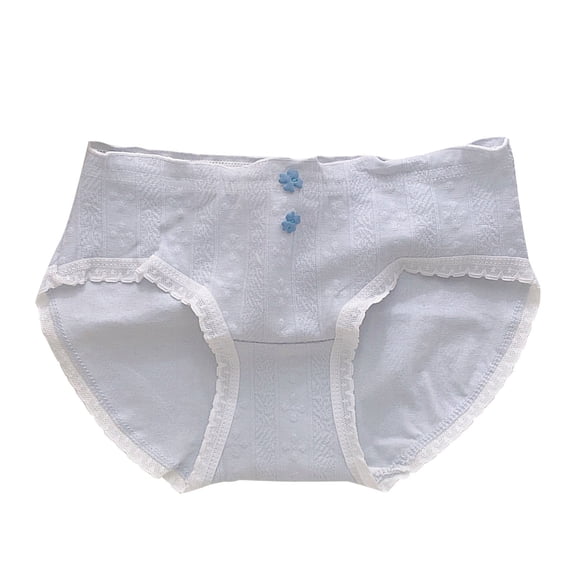 Guluxicc Kids Girls Antimicrobial Cotton Brief Panties Breathable Mid Waist Jacquard Lace Trim Underwear Soft Odor Resistant Underwear 9-16 Years